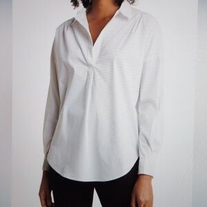 T Tahari Oversized Poplin White Tunic Shirt